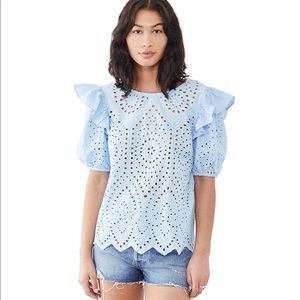 English Factory Ruffle Sleeve Eyelet Top